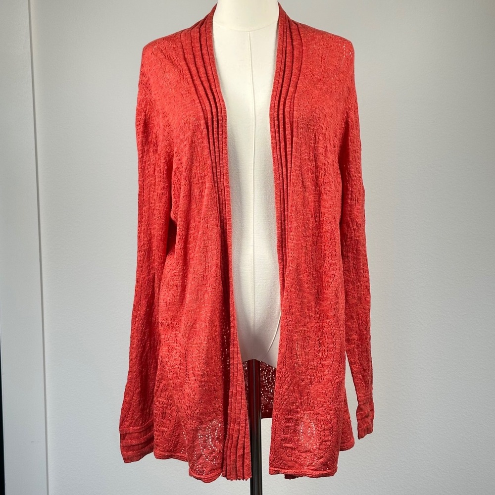 ZOZO Women's Cardigan Open Drape Knit Silk Coral 2X Lightweight Boho Coastal